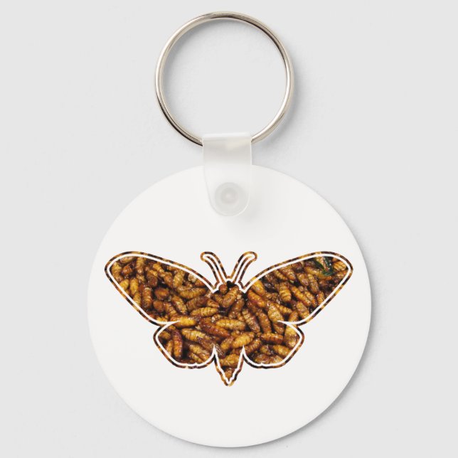 Bombyx Mori Silk Moth Life Cycle Silhouette Key Ring (Front)