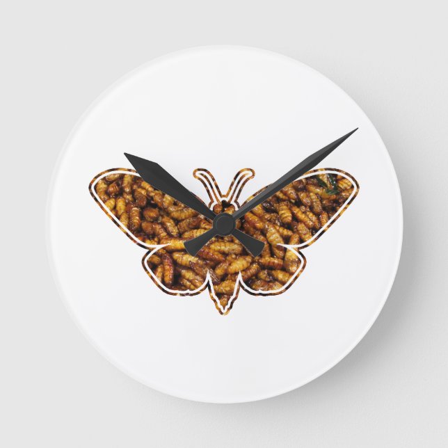 Bombyx Mori Silk Moth Life Cycle Silhouette Round Clock (Front)