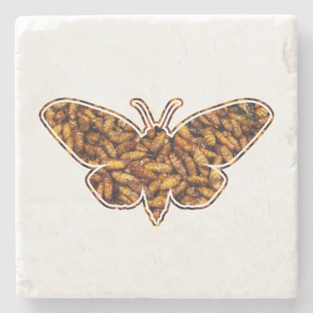 Bombyx Mori Silk Moth Life Cycle Silhouette Stone Coaster (Front)