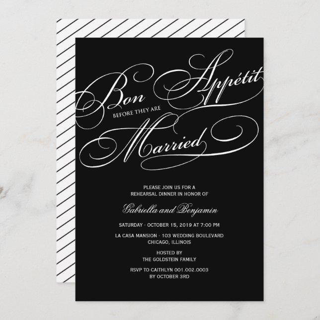 Bon Appetit Before Married Rehearsal Dinner Invite (Front/Back)