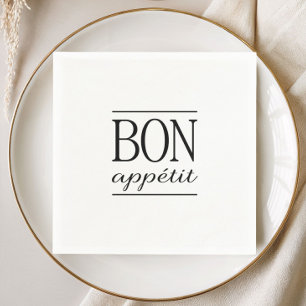 BON APPETIT Black And White Typography Napkin