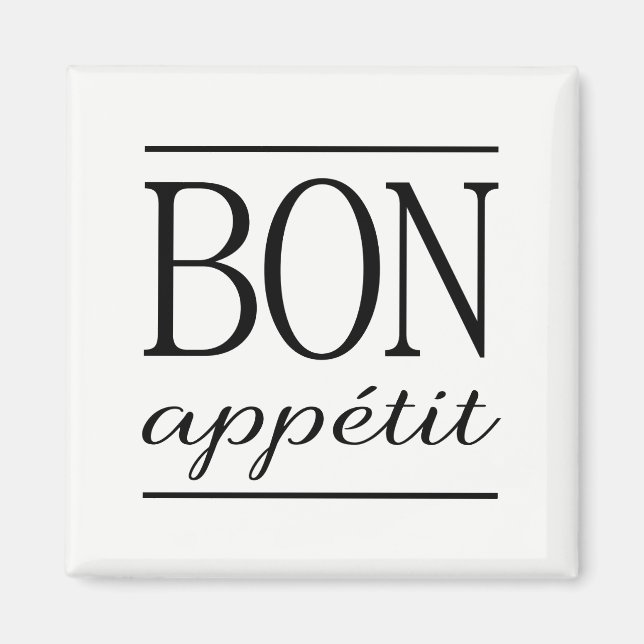 BON APPETIT Black And White Typography Quote Magnet (Front)