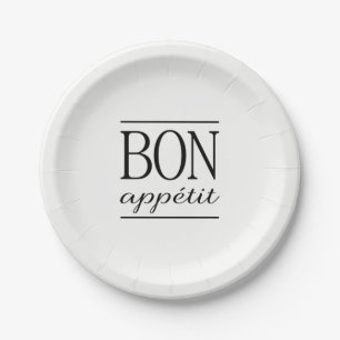 BON APPETIT Black Kitchen Quote Typography Text Paper Plate