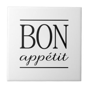 BON APPETIT Black & White Kitchen Typography Quote Tile