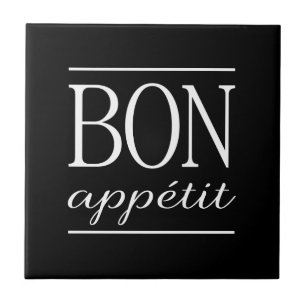 BON APPETIT Black & White Kitchen Typography Quote Tile