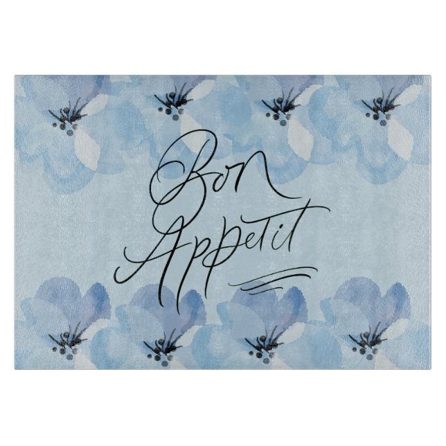 Bon Appetit Blue Floral Kitchen Cutting Board (Front)