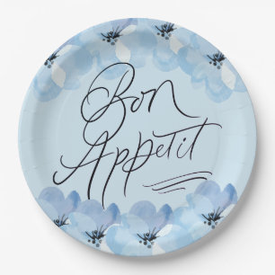 Bon Appetit Blue Floral Paper Plate