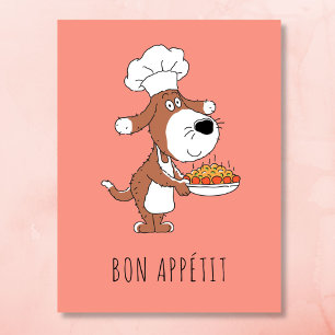 Bon Appétit Chef Cook Cute Funny Dog Puppy Cartoon Postcard