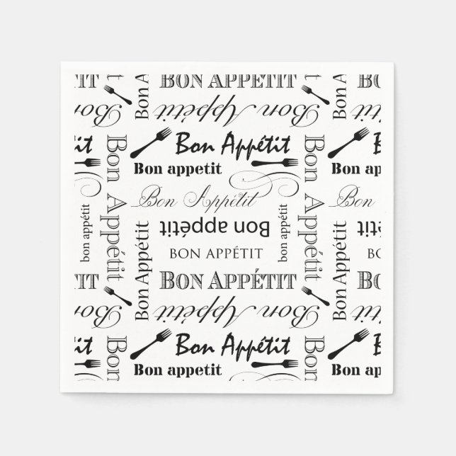 Bon Appetit Classic Black and White Pattern Napkin (Front)