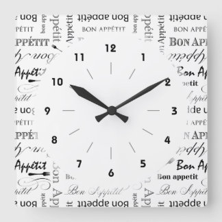 Bon Appetit Classic Black and White Pattern Square Wall Clock