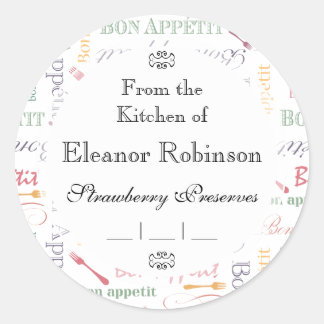 Bon Appetit Classic Pattern Round Sticker