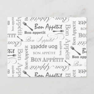 Bon Appetit Classic Vintage French Black and White Postcard