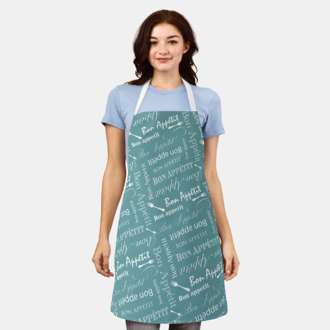 Bon Appetit French Chef Green and White Pattern Apron (Worn)