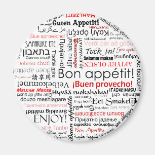 Bon appetit in many different languages typography magnet