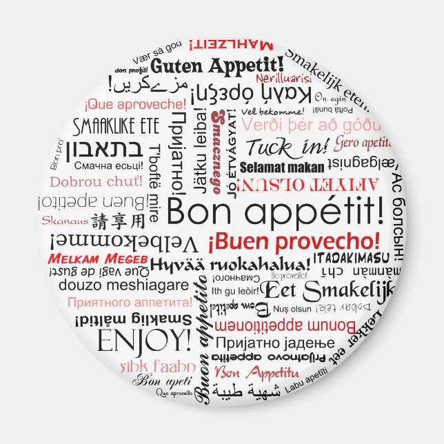 Bon appetit in many different languages typography magnet (Front)