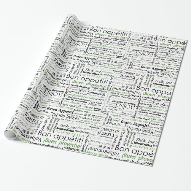 Bon appetit in many languages - green wrapping paper (Unrolled)
