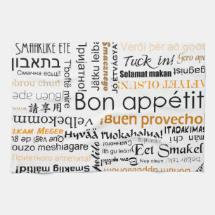 Bon appetit in other languages - orange tea towel