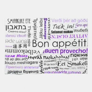 Bon appetit in other languages - purple tea towel