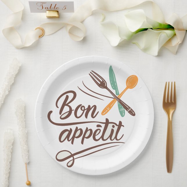 Bon Appétit Kitchen Decor Cutlery Illustration Paper Plate (Wedding)