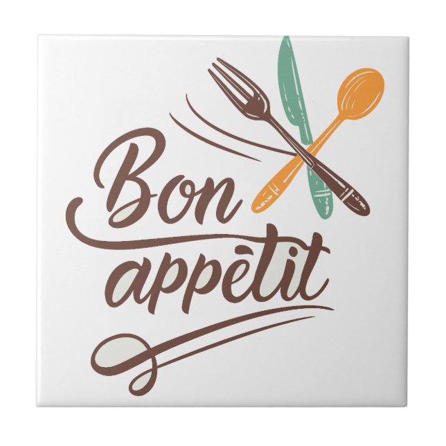Bon Appétit Kitchen Decor Cutlery Illustration Tile (Front)