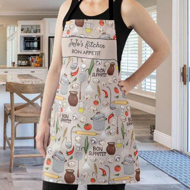 Bon Appetit Kitchen Tools Food Custom Text Chef's Apron (Creator Uploaded)