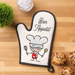 Bon Appétit oven mitt with cute cartoon chef
