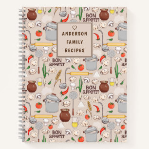 Bon Appetit Pattern Personalised Recipe Notebook