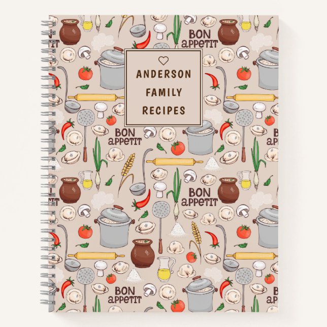 Bon Appetit Pattern Personalised Recipe Notebook (Front)