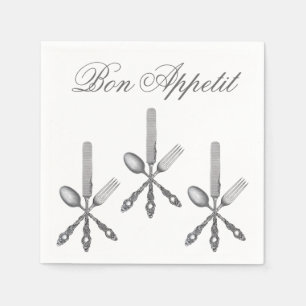 Bon Appetit Quote Fork Spoon Knife Cutlery Elegant Napkin