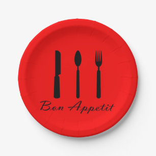 Bon Appetit Red and Black Paper Plates