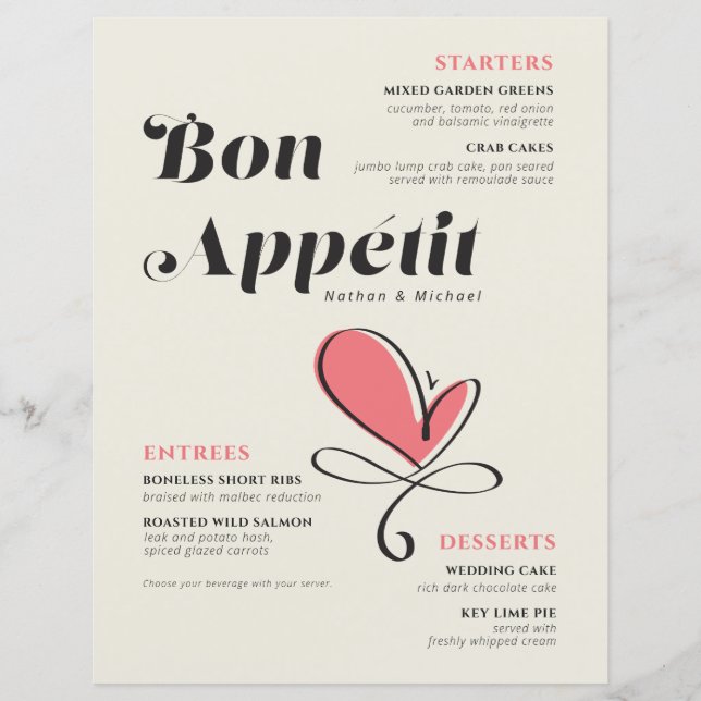 Bon Appetit Wedding Dinner Salmon Paper Sheet (Front)