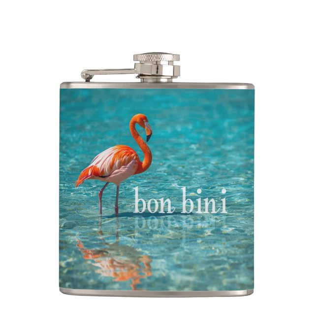 bon bini flamingos hip flask (Front)
