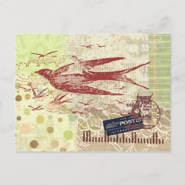 Bon Boyage Thumbelina Vintage Collage Art Postcard (Front)