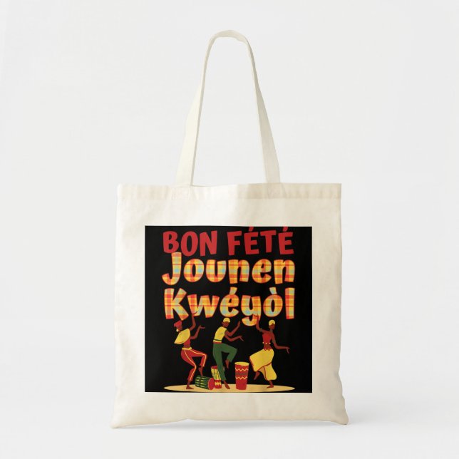 Bon Fete Jounen Kweyol - Happy Creole Day Madras P Tote Bag (Front)