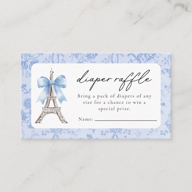 Bon Jour Be Be French Toile Blue  Baby Shower  Enclosure Card (Front)