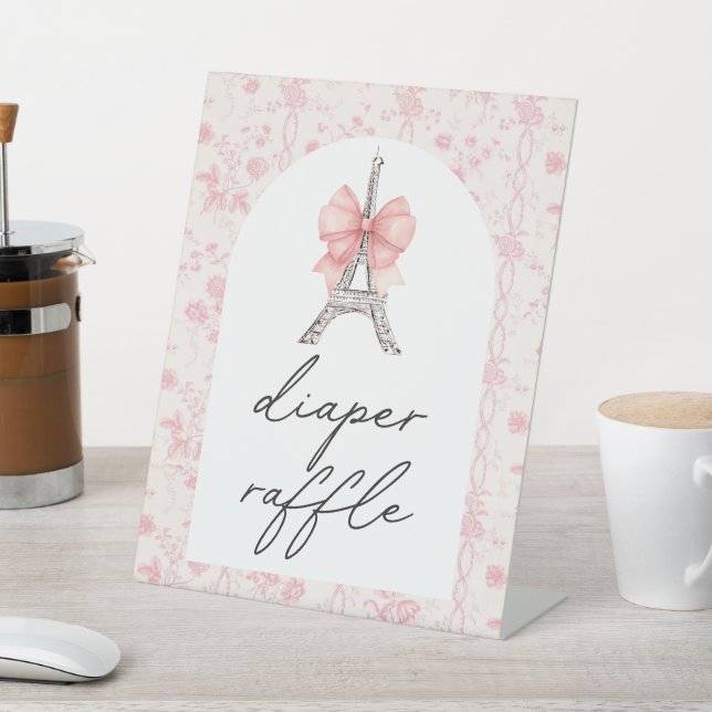 Bon Jour Be Be Pink Toile Diaper Raffle  Pedestal Sign (In SItu)