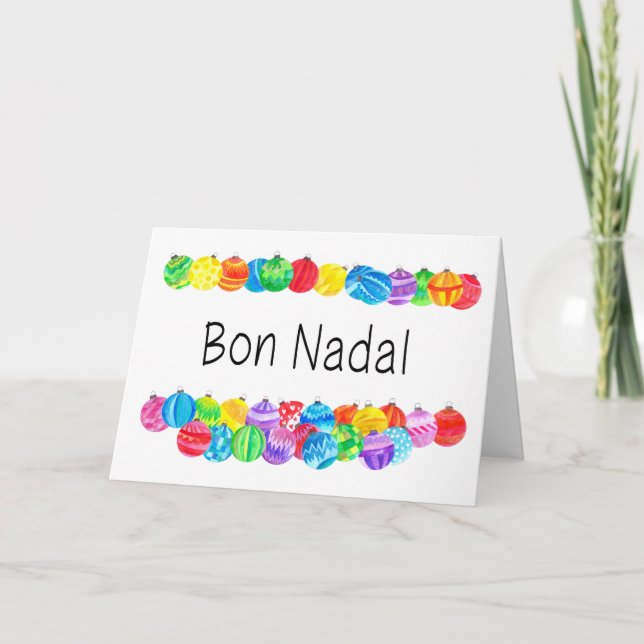 Bon Nadal Catalan Christmas baubles, watercolor Holiday Card (Front)