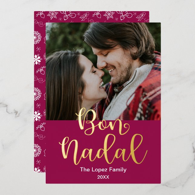 Bon Nadal Merry Christmas In Catalan, Elegant Foil Holiday Card (Front/Back)