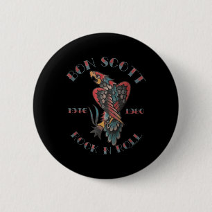 Bon Scott Rock N Roll Tattoo 1946-1980  6 Cm Round Badge