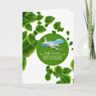 Bon Voyage and Safe Travels Leaves and Plane Card