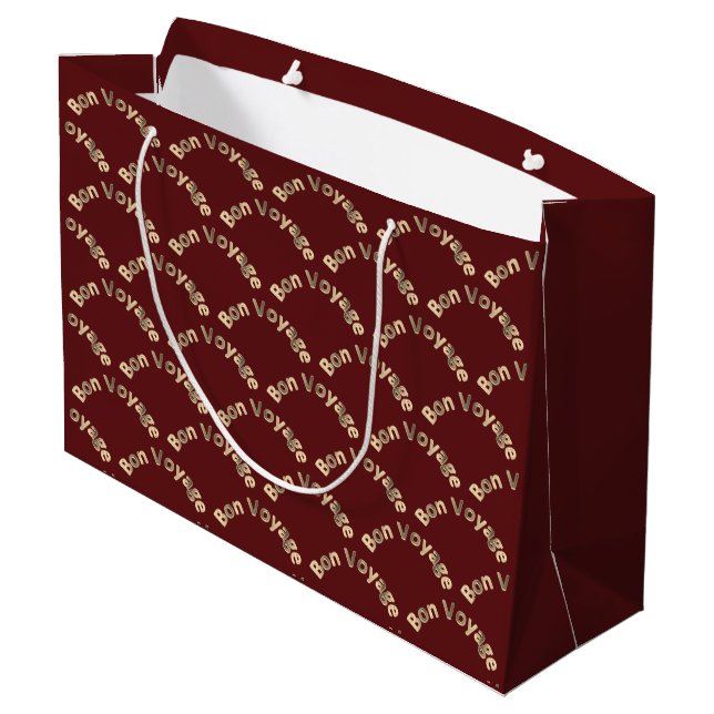 Bon Voyage Arches on Dark Red Large Gift Bag (Back Angled)