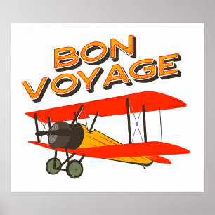 Bon Voyage Biplane Vintage Aeroplane Poster