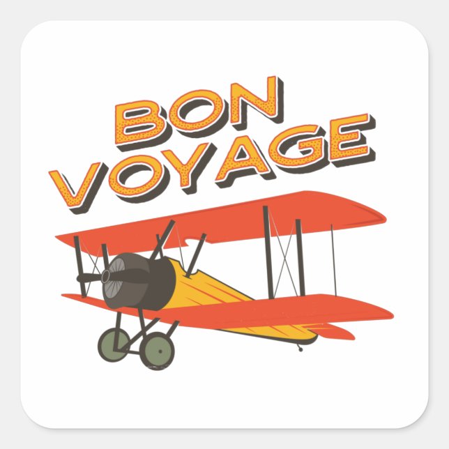 Bon Voyage Biplane Vintage Aeroplane Square Sticker (Front)