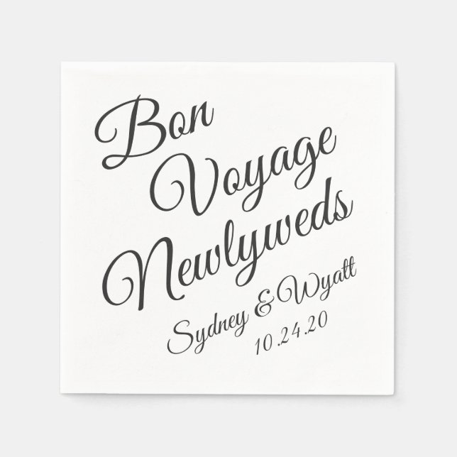 Bon Voyage Black n White Personalised Party Napkin (Front)