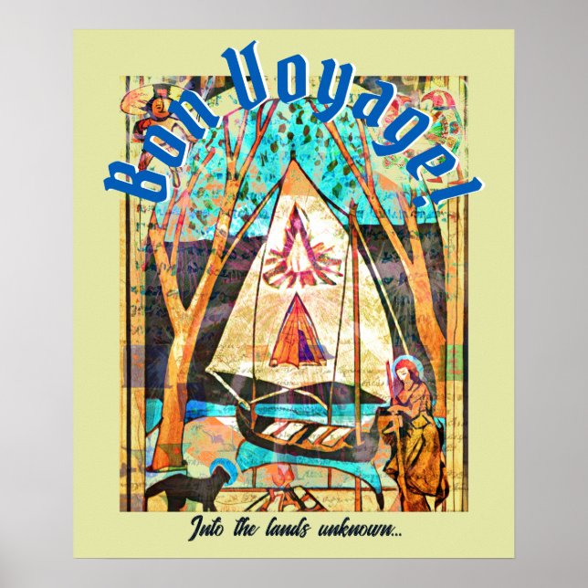 Bon Voyage Boat Cat Pilgrim Symbolist  Poster (Front)