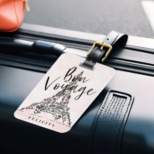 Bon Voyage   Floral Flowers Paris Eiffel Tower Luggage Tag