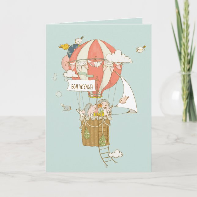 Bon Voyage Goodbye Farewell Hot Air Balloon Card (Front)