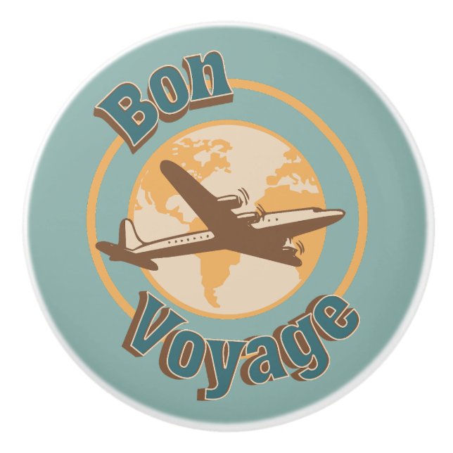 Bon Voyage Let's travel the world design Ceramic Knob (Front)