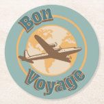 Bon Voyage Let's travel the world design Round Paper Coaster<br><div class="desc">Let's travel illustration with world map and aeroplane decoration on turquoise background and "Bon Voyage" text design for everybody who likes travelling. You can change the background colour easily. It is easy to customise it by changing the names/date/text etc.</div>