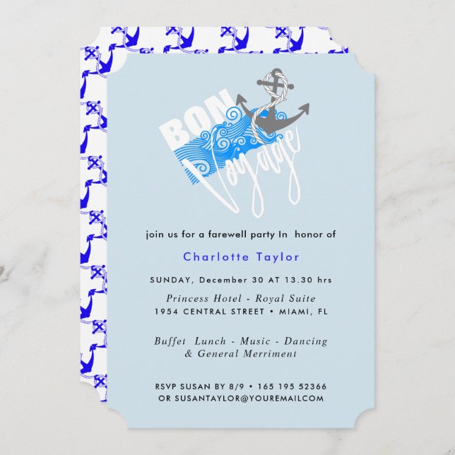 Bon Voyage Nautical Farewell Party Invite (Front/Back)